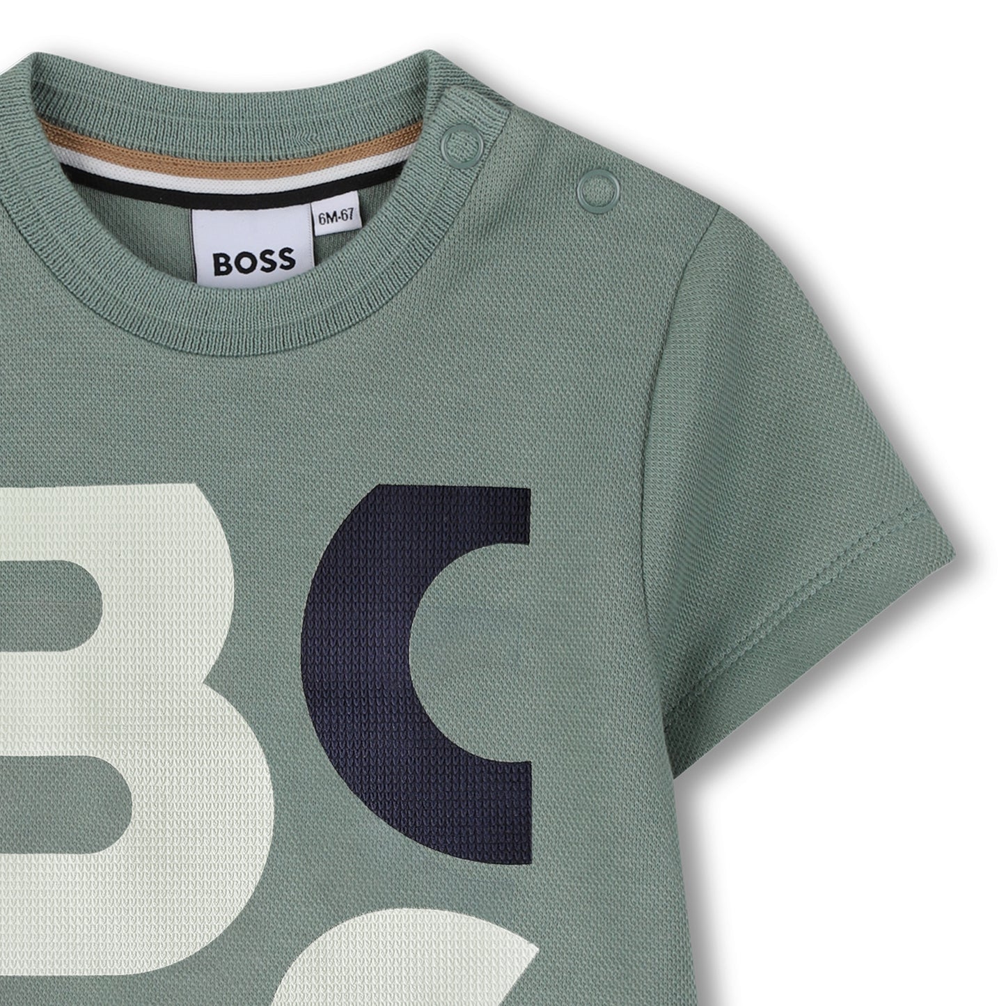 Boss - Toddler, textured green t-shirt with navy, beige Boss front print