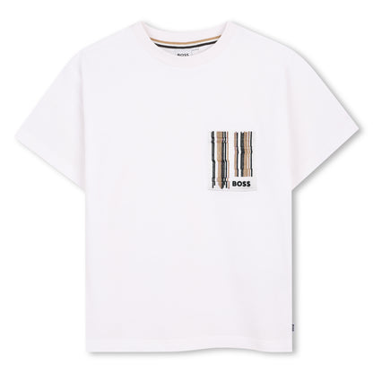 Boss - White crew neck T-shirt, embroidered chest pocket detail