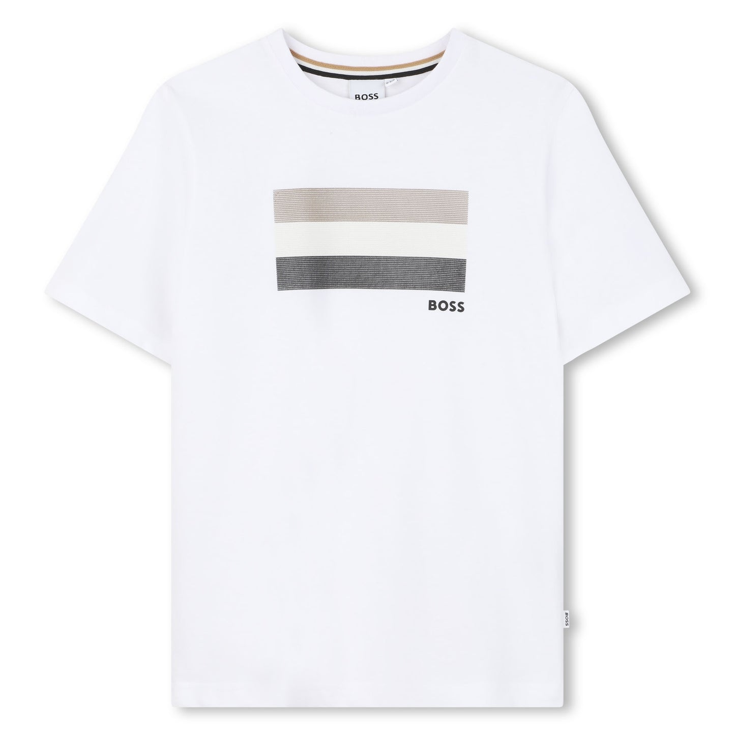 Boss - White crew neck T-shirt with signature boss front stripes