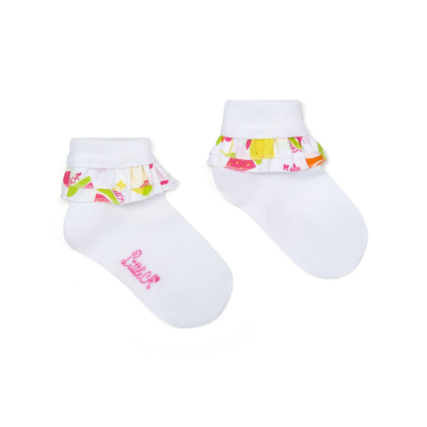 Little A - Socks, white, fruit print frill