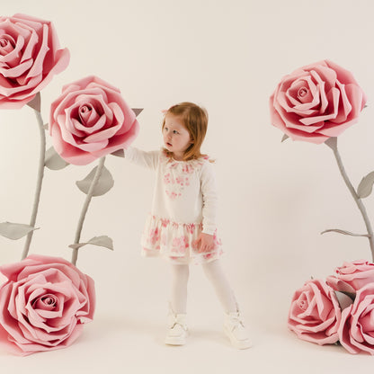 Little A - Rose print, winter white dress, Darla