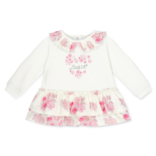 Little A - Rose print, winter white dress, Darla