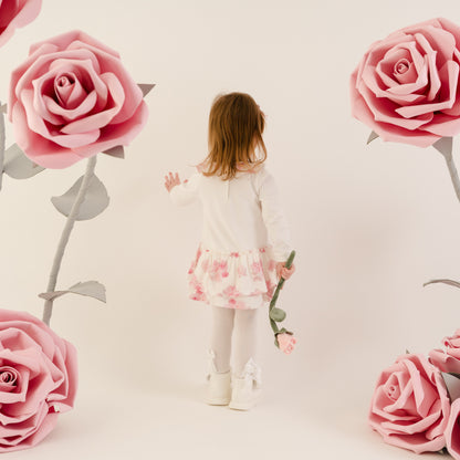 Little A - Rose print, winter white dress, Darla
