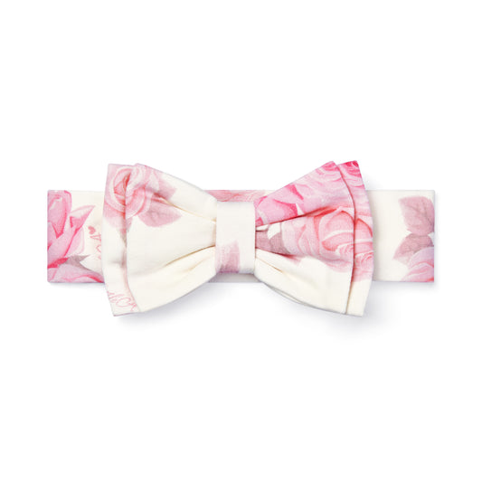 Little A - White headband with all over pink rose print