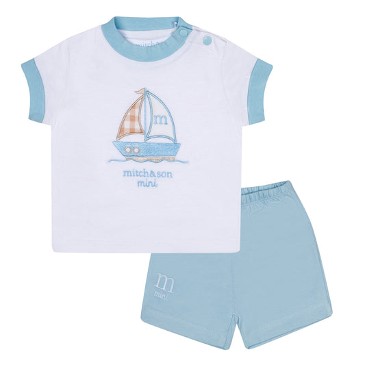 Mitch & Son, 2 piece outfits, Mitch & Son - 2 piece shorts set, white and sky blue, Sutton