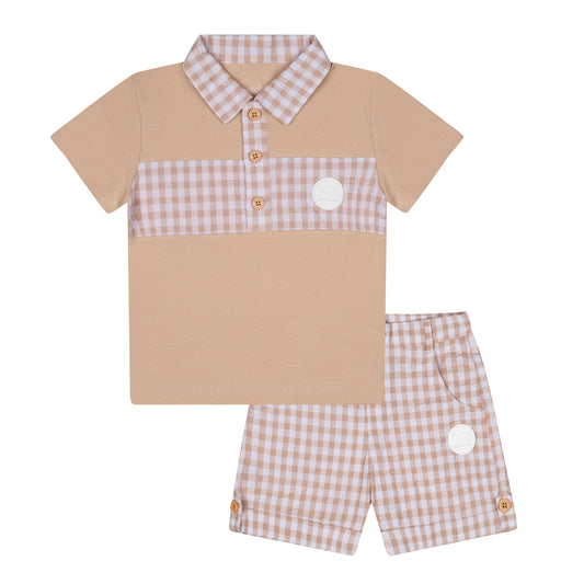 Mitch & Son, 2 piece shorts sets, Mitch & Son - 2 piece shorts set, sand check, Tate, 2yrs - 6yrs