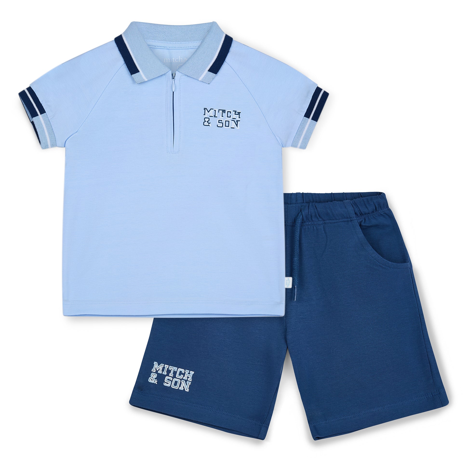 Mitch & Son, 2 piece shorts outfits, Mitch & Son - Blue 2 piece shorts outfit, polo T-shirt and shorts