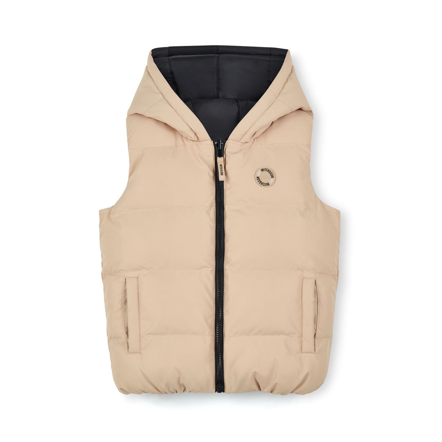 Mitch & Son - Reversible gilet with hood, black and sand, James