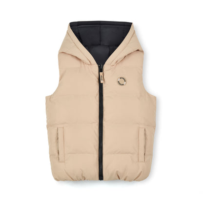Mitch & Son - Reversible gilet with hood, black and sand, James