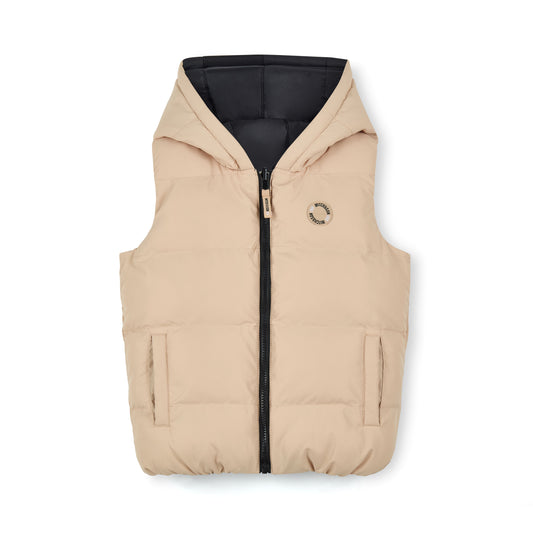 Mitch & Son - Reversible gilet with hood, black and sand, James