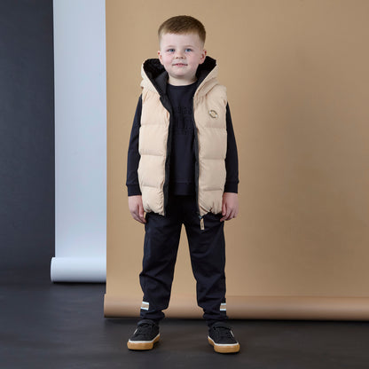 Mitch & Son - Reversible gilet with hood, black and sand, James