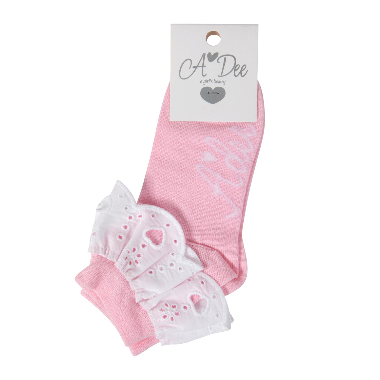 A'Dee, socks, A'Dee - Pink socks with Broderie Anglaise ruffle trim, Pink Fairy