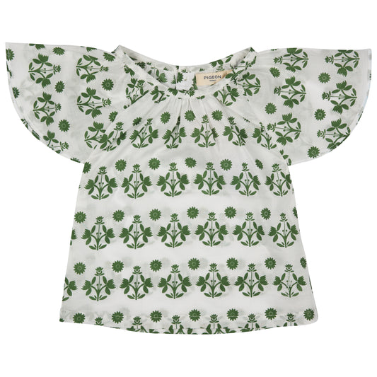 Pigeon Organics, Tops, Pigeon Organics - Block flower, frill sleeve top