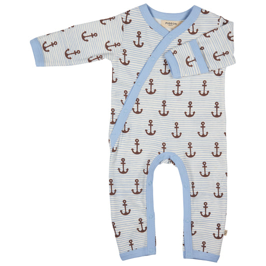 Pigeon Organics, rompers, Pigeon Organics - Romper, Blue striped, anchor print