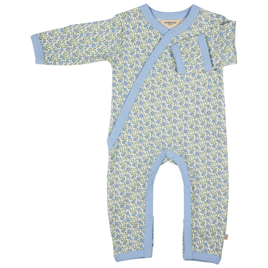 Pigeon Organics, rompers, Pigeon Organics - Ditsy pale blue print romper