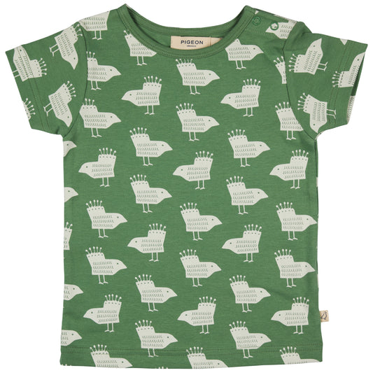 Pigeon Organics - T-shirt, ivory with green birds