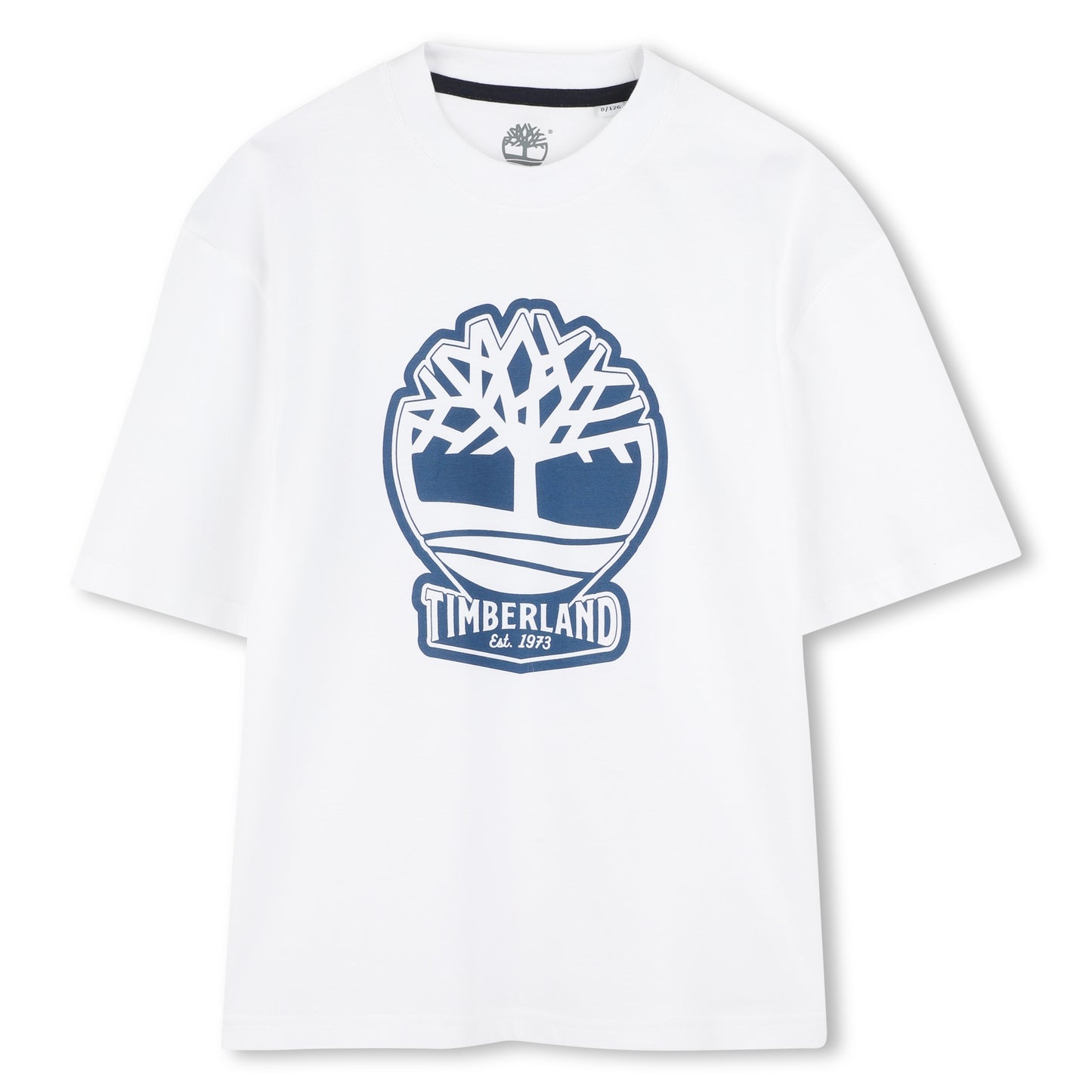 Timberland, T-shirts, Timberland - White T-shirt with blue signature tree print