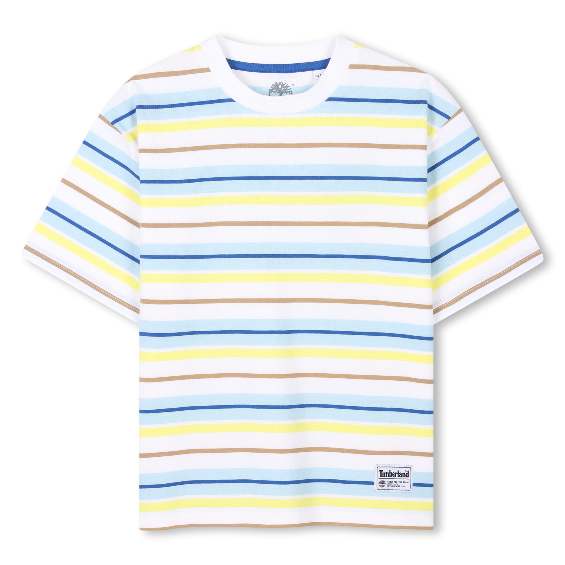 Timberland, T-shirts, Timberland - White, pale blue and lemon stripe T-shirt