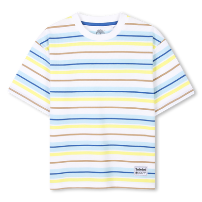 Timberland, T-shirts, Timberland - White, pale blue and lemon stripe T-shirt