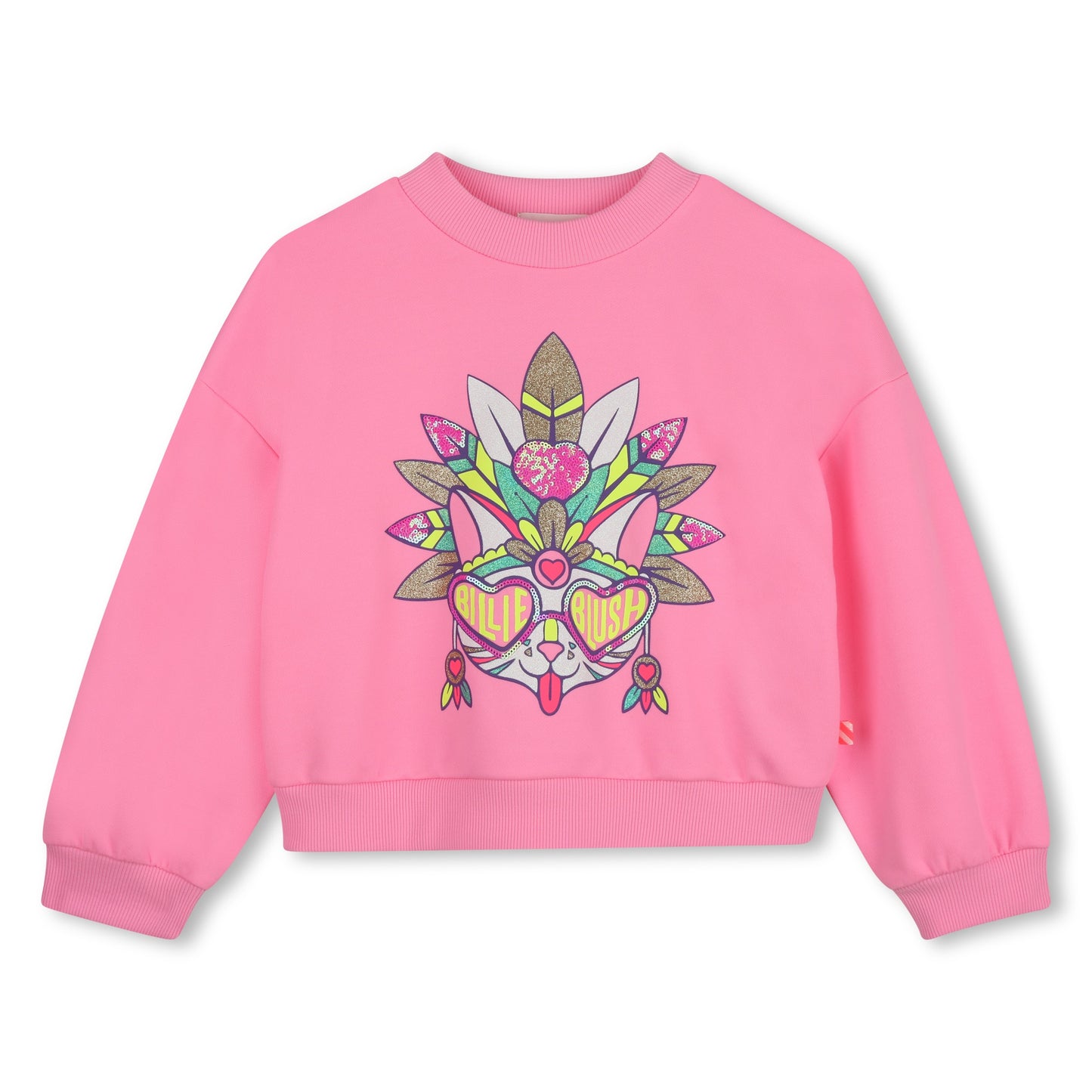 Billieblush - Pink sweat top with sparkle cat Billieblush front print