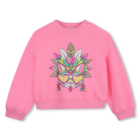 Billieblush - Pink sweat top with sparkle cat Billieblush front print