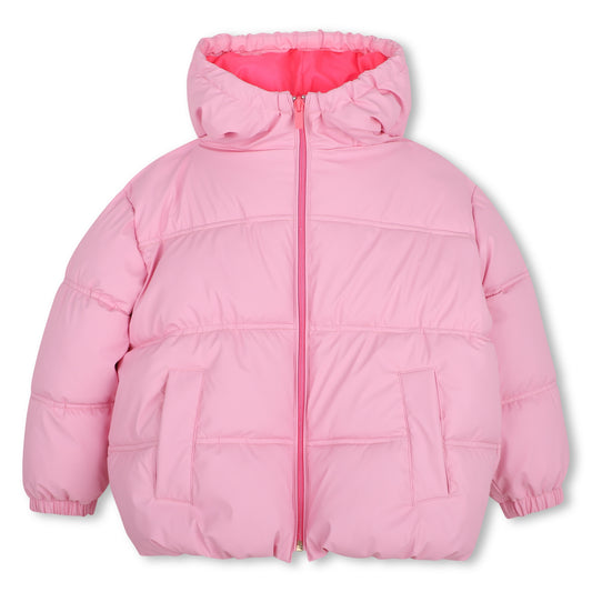 Billieblush - Pink padded hooded coat, Billienlush detail on back
