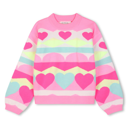 Billieblush - Pink knit sweater, heart pattern