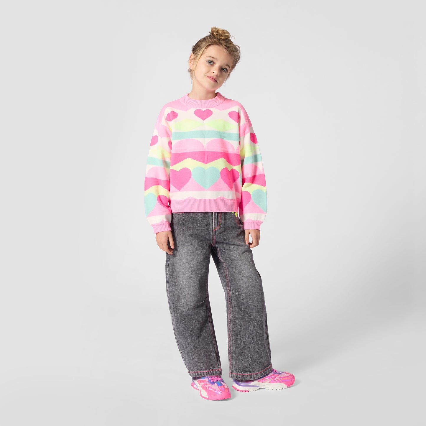 Billieblush - Pink knit sweater, heart pattern