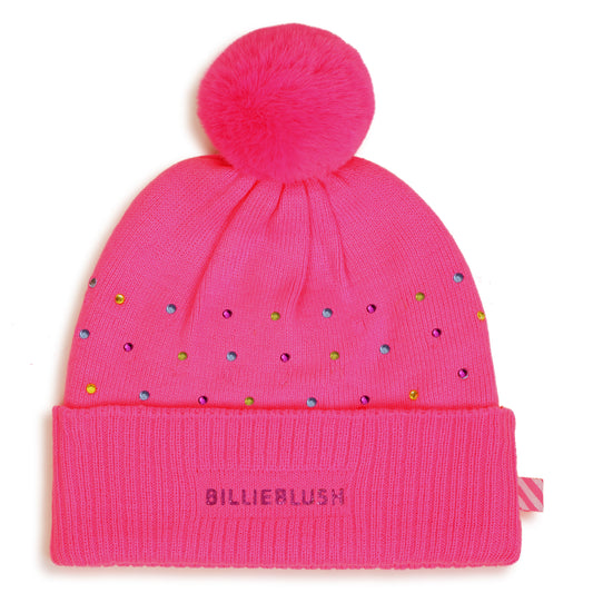 Billieblush - Pink bobble hat with all over sparkle detail