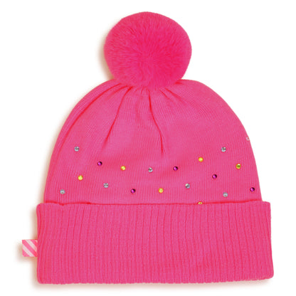 Billieblush - Pink bobble hat with all over sparkle detail