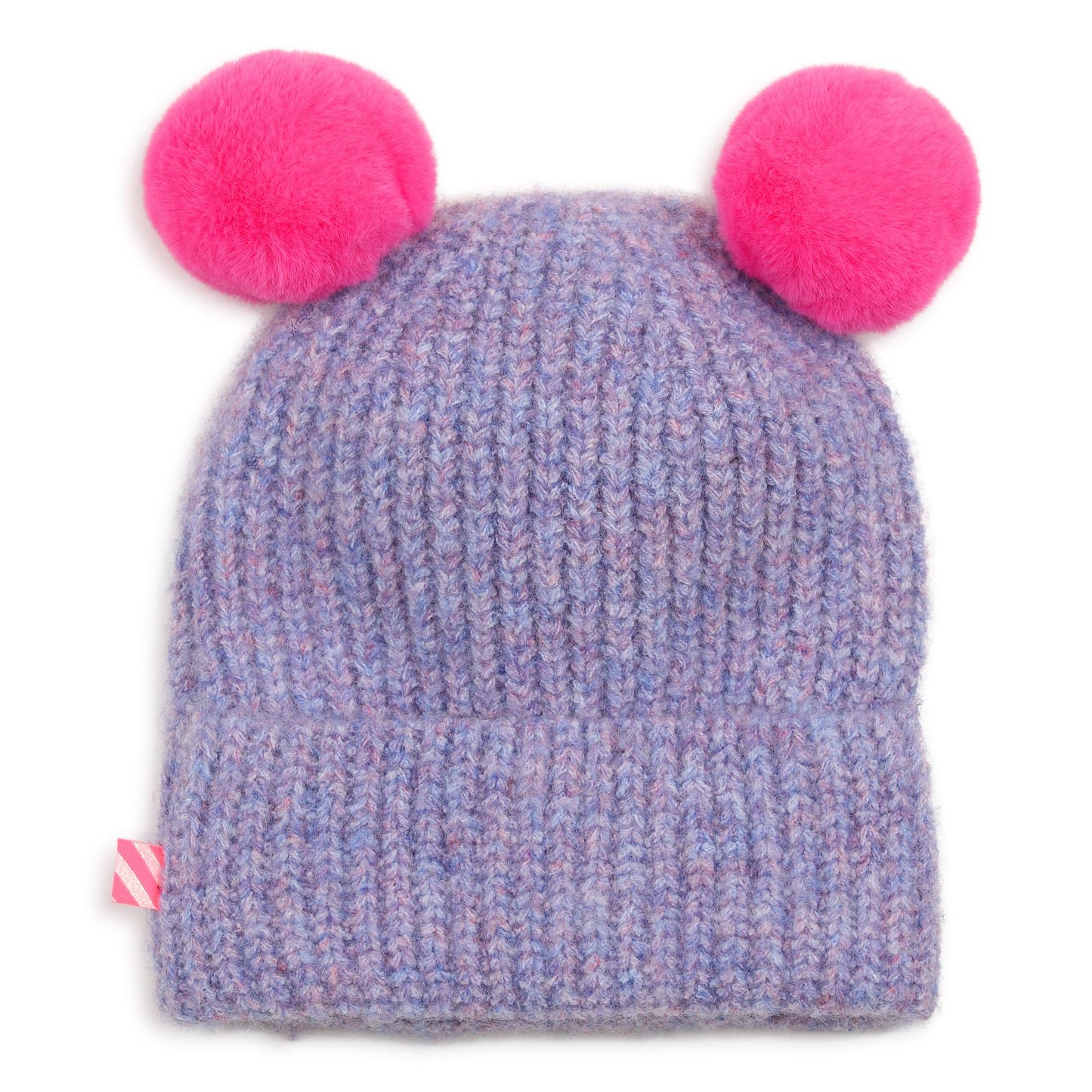 Billieblush - Lilac knit pull on hat with 2 pink bobbles