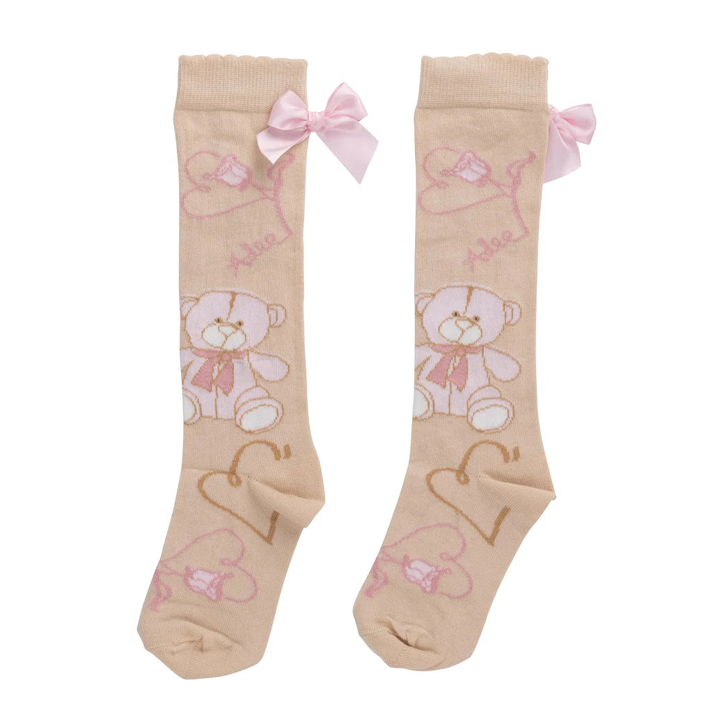 A'Dee, socks, A'Dee - Sloane Teddy print knee high socks