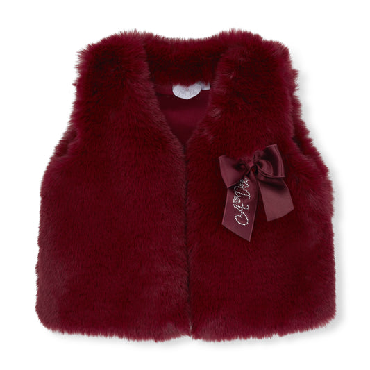 A’Dee -Soft Faux fur deep cherry gilet