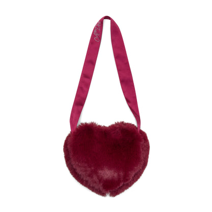 Little A - Heart, faux fur cross body handbag, deep cherry