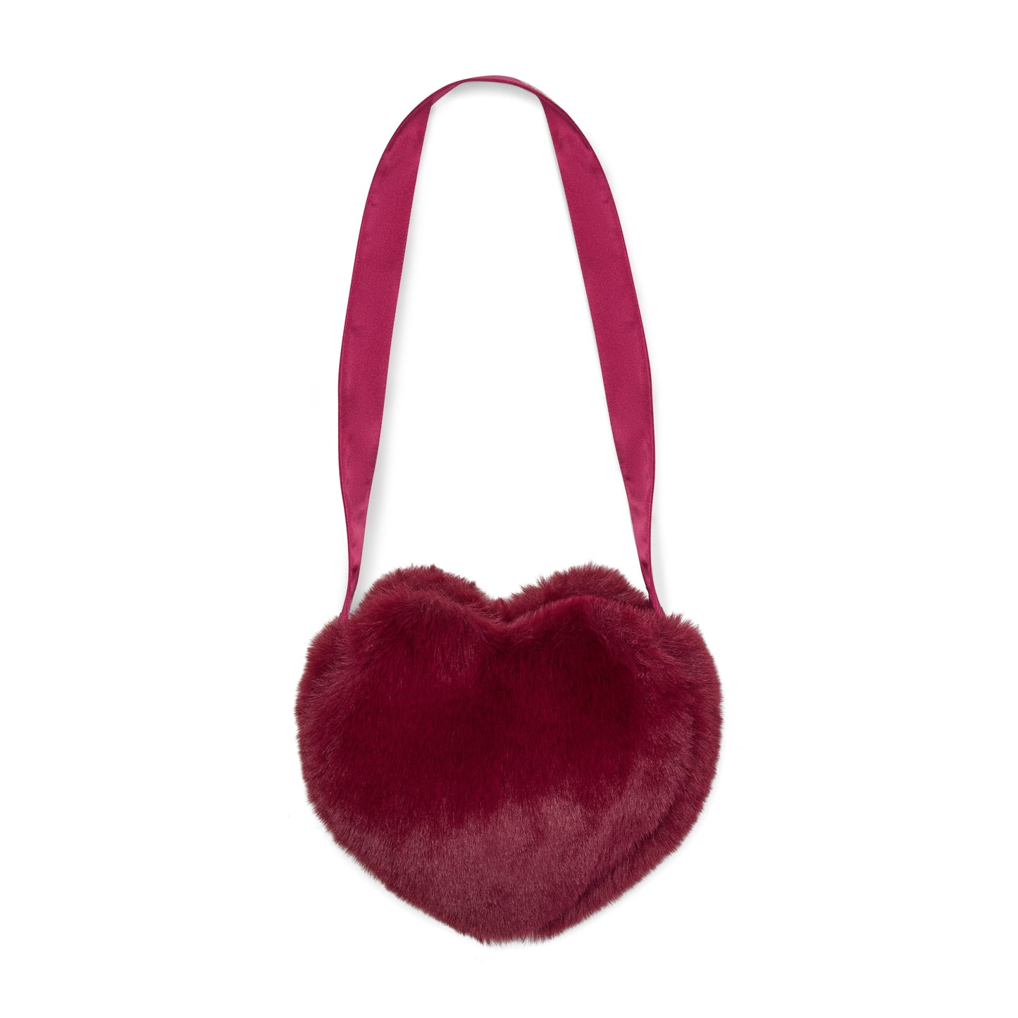 Little A - Heart, faux fur cross body handbag, deep cherry