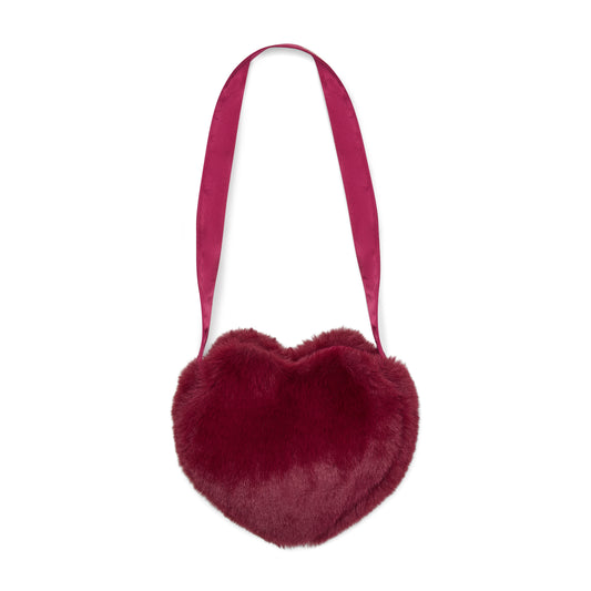 Little A - Heart, faux fur cross body handbag, deep cherry