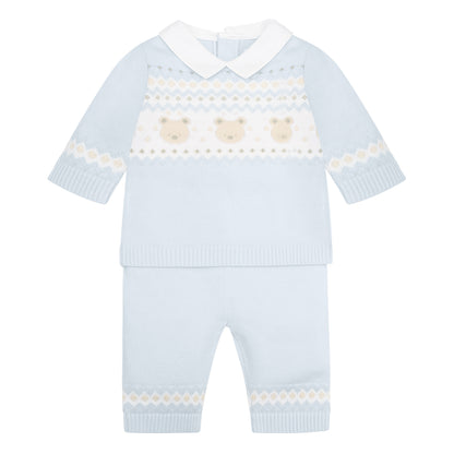 Emile et Rose - 3 piece outfit, top bottoms and hat, pale blue