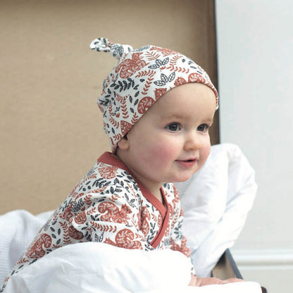 Pigeon Organics - Brown & cream pull on hat, Red squirrel print