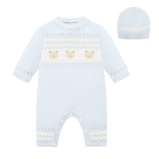 Emile et Rose - Pale blue knit, all in one and pull on hat