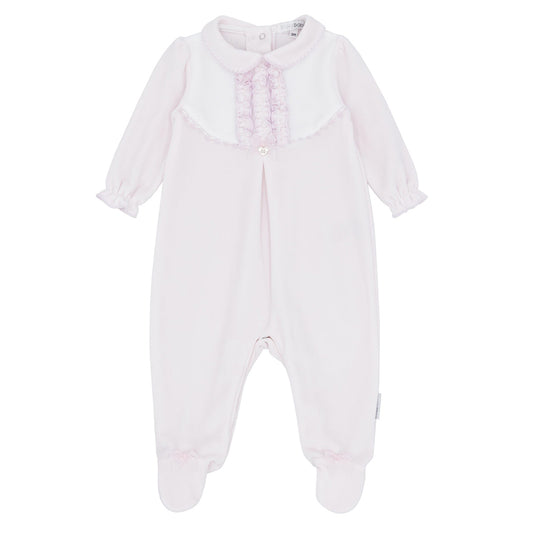 blues baby - Pink velour all in one, ruffle front