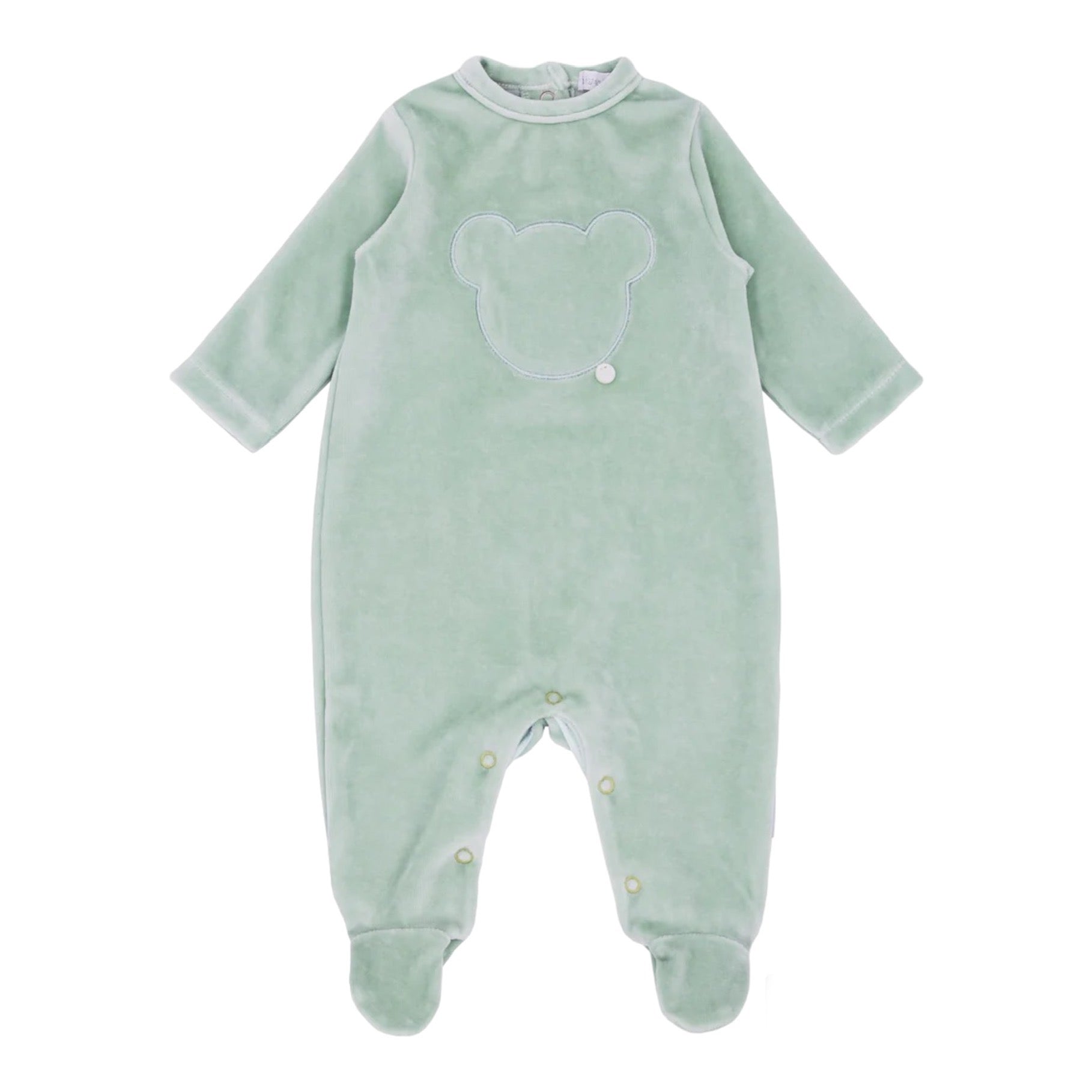 blues baby, All in ones, blues baby - Light green  velour all in one, teddy motif, BB1109G