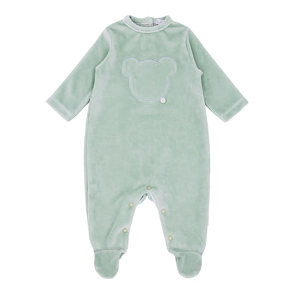 blues baby, All in ones, blues baby - Light green  velour all in one, teddy motif, BB1109G