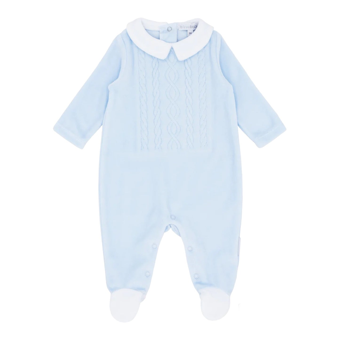 blues baby, All in ones, blues baby - Pale blue velour all in one, cable detail