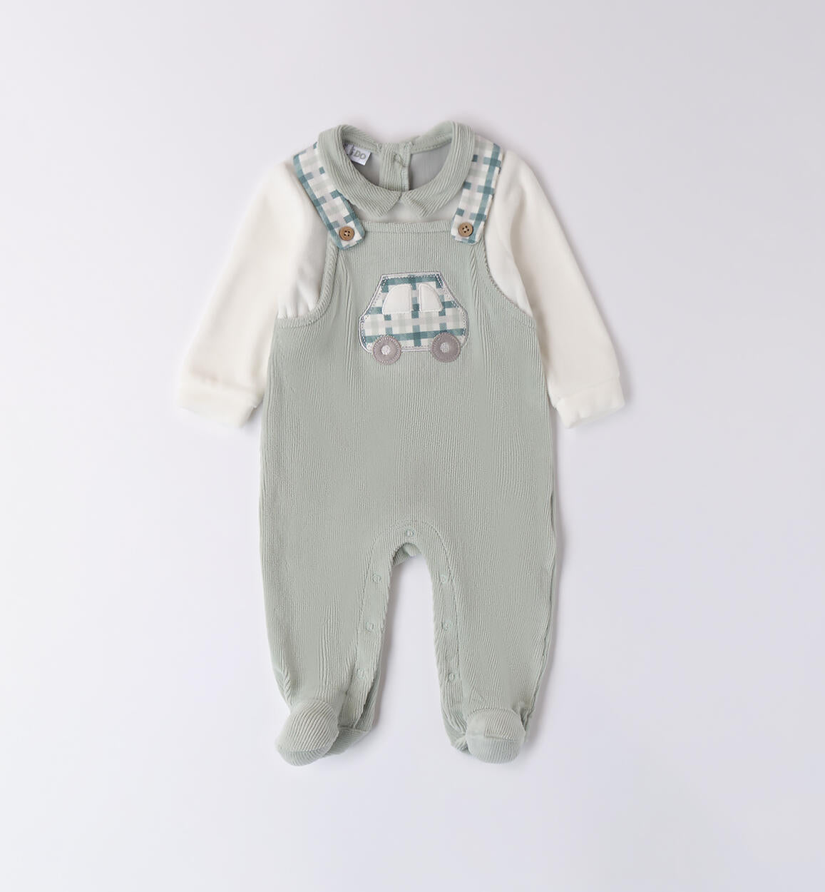 iDO, All in ones, iDO - Sage green velour All in one, mock dungaree