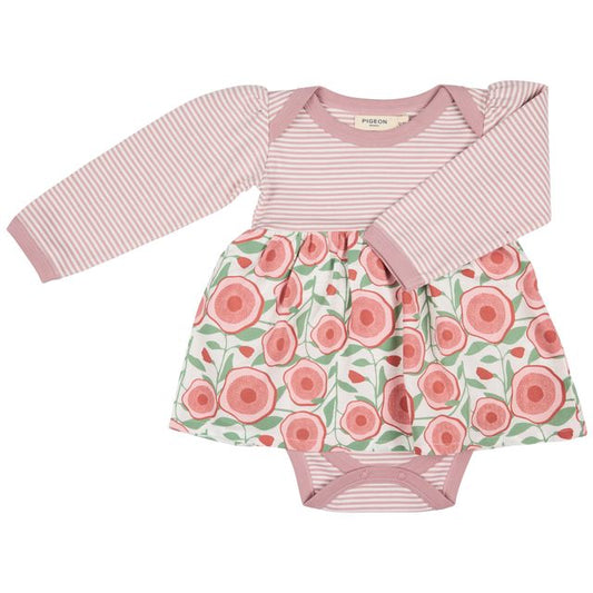 Pigeon Organics -  Baby body dress, floral and stripe