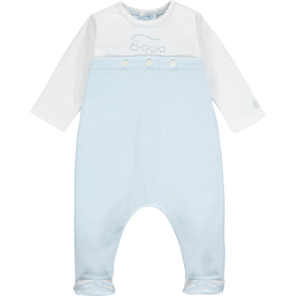 Emile et Rose, Romper, Emile et Rose - Baby boy blue romper with train embroidery 1925 Willis