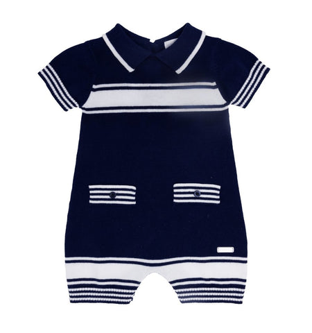 blues baby, rompers, blues baby - Navy white knitted romper BB0263