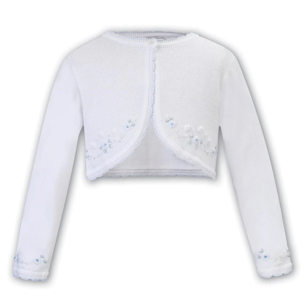 Sarah Louise, Cardigans, Sarah Louise - White bolero with pale blue embroidery
