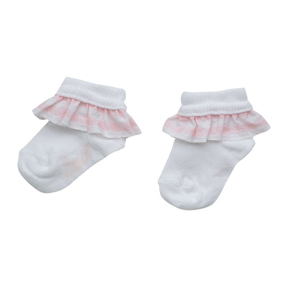 Little A, socks, Little A  - Ankle Socks, Gracelynn, white with pink rose trim