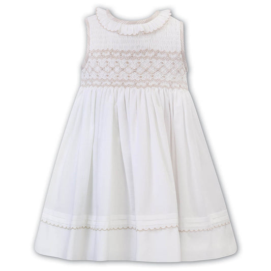 Sarah Louise, Dresses, Sarah Louise - Ivory hand smocked dress with taupe detail